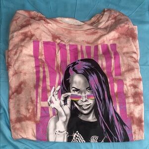 Aaliyah Pink Tie-Dye Graphic T-Shirt with Purple Design